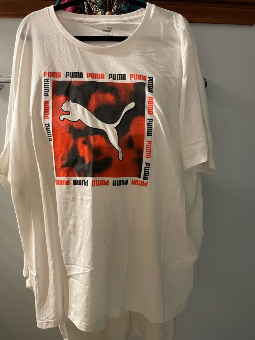 Puma White Tee with Red and Black Graphic Block
